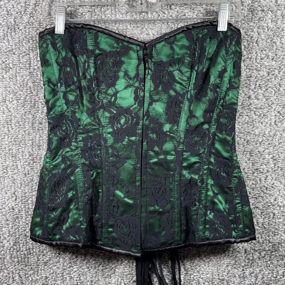 Daisy Corsets Lavish Green Lace Front Zip Overbust Boned Cincher Bustier Large - Picture 1 of 12